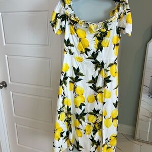 SugarLips Yellow Lemon Print Off-Shoulder Women’s Dress